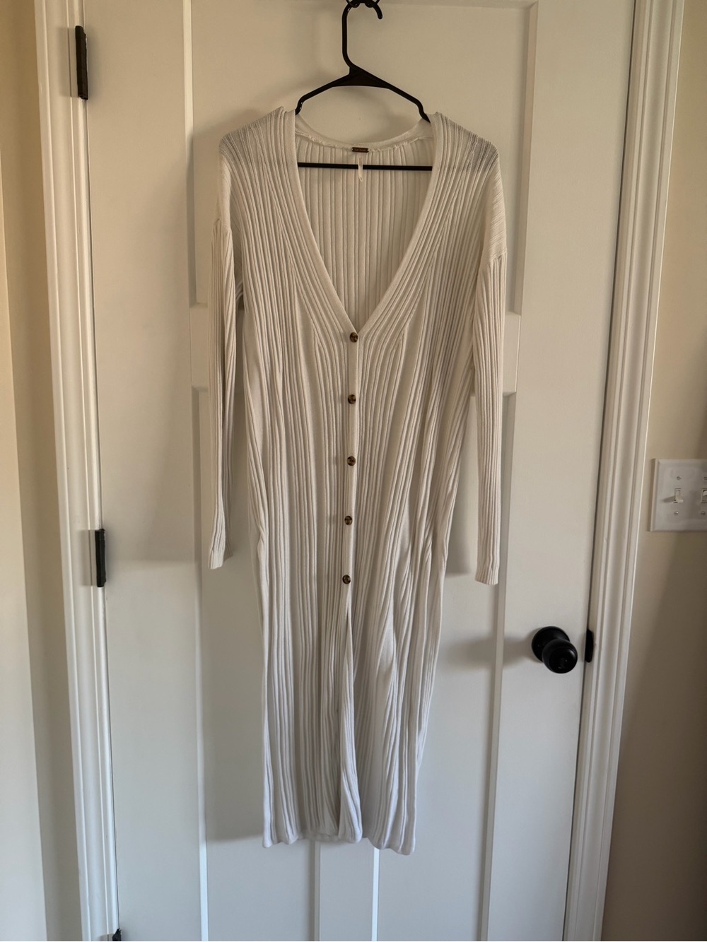 Free People Cream Ribbed Knit Button-Front Cardigan Long Duster XS - Picture 3 of 5